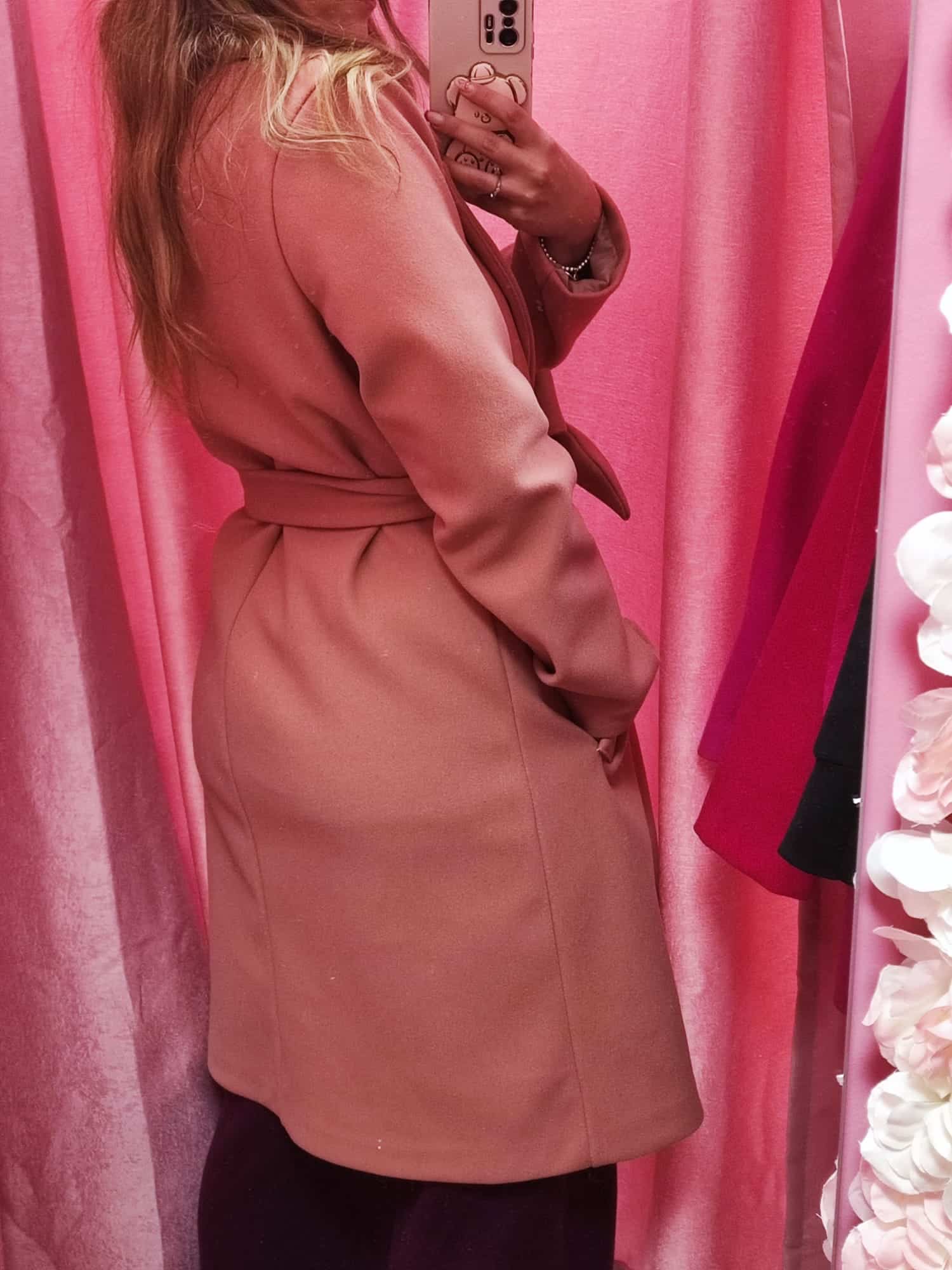 Abrigo de paño largo rosa empolvado - Imagen 2