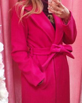 Abrigo de paño largo fucsia