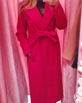 Abrigo de paño largo fucsia
