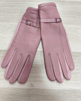 Guantes polipiel rosa con hebilla