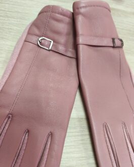 Guantes polipiel rosa con hebilla