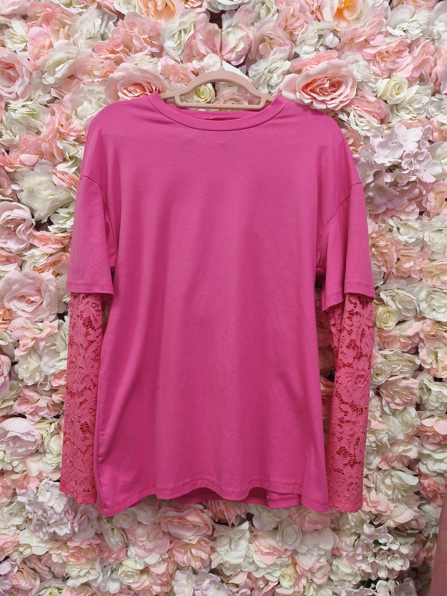 Camiseta rosa mangas de encaje - Imagen 7