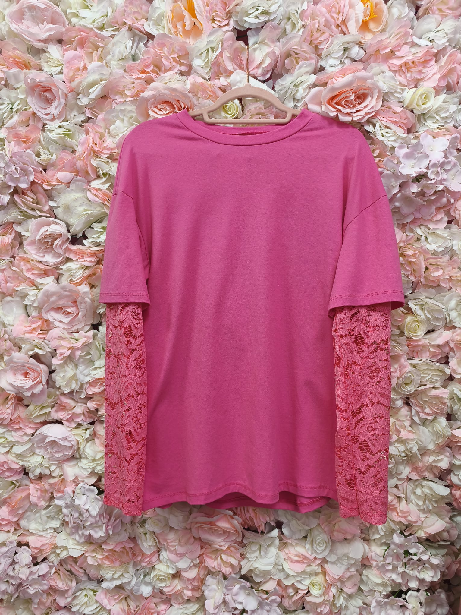 Camiseta rosa mangas de encaje - Imagen 8