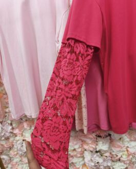 Camiseta rosa mangas de encaje