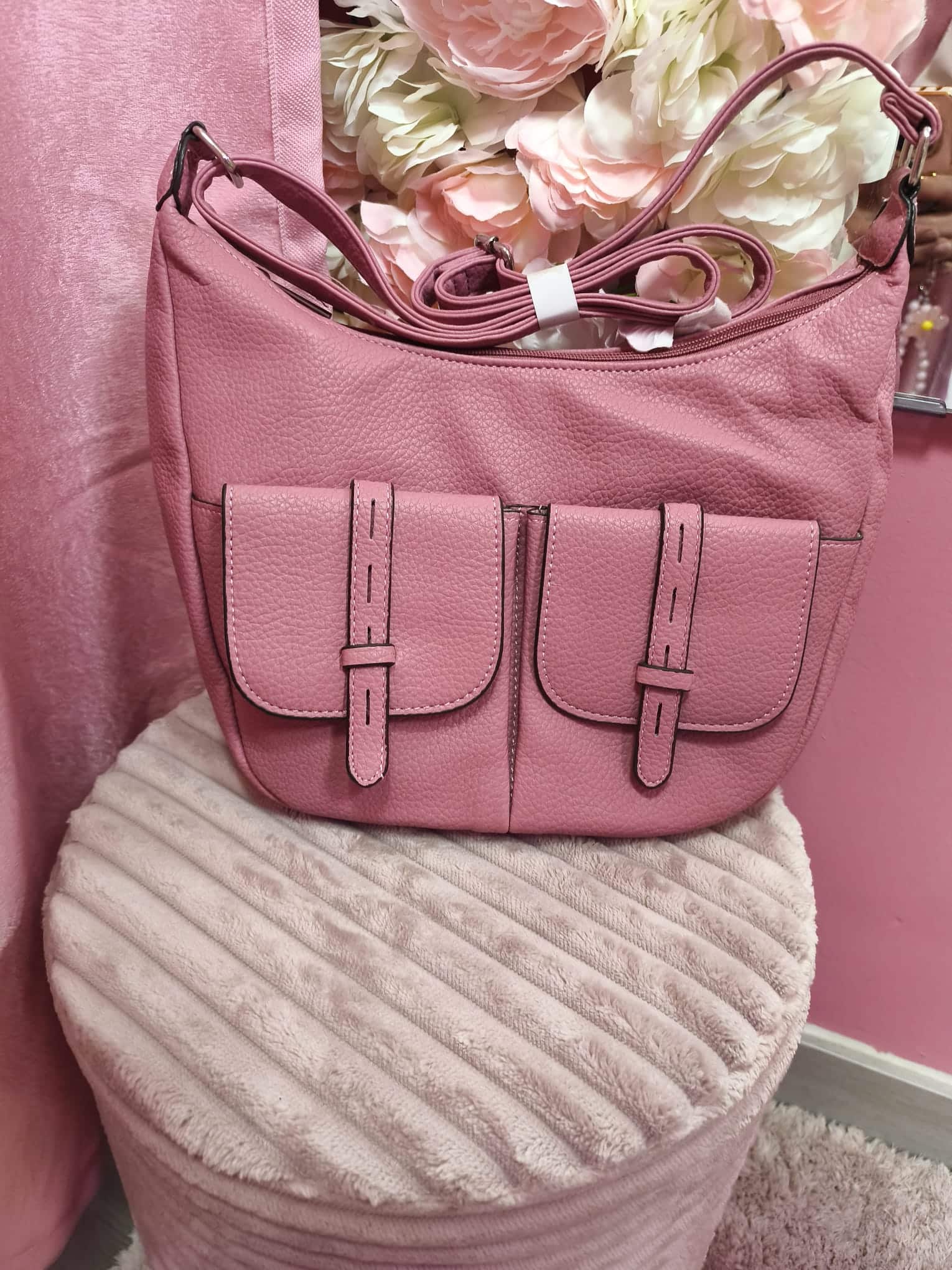 Bolso rosa polipiel bolsillos frontales - Imagen 2