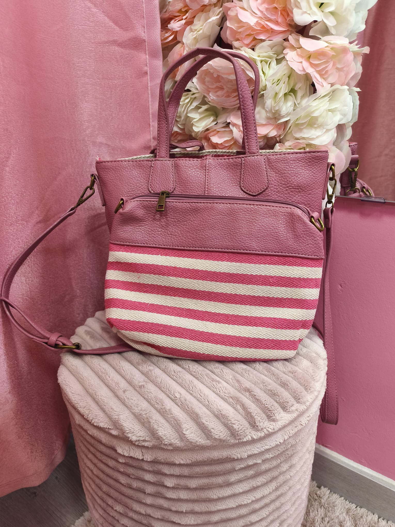 Bolso 2 en 1 polipiel rosa - Imagen 4