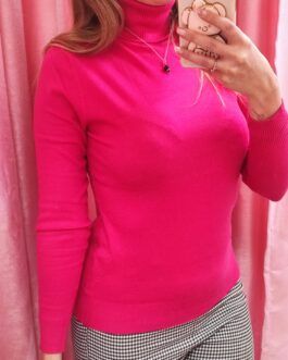 Jersey cuello vuelto fucsia