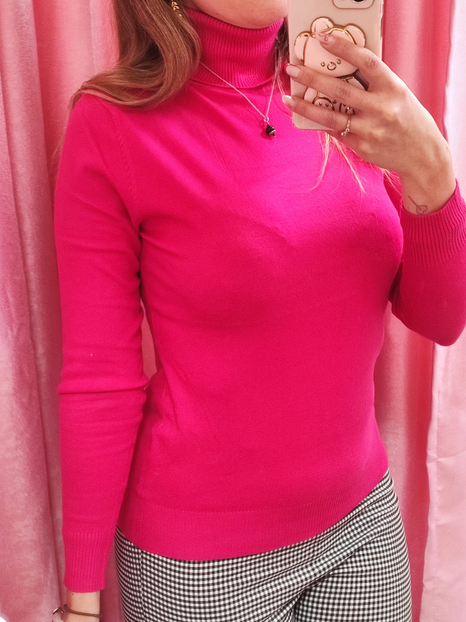 Jersey cuello vuelto fucsia