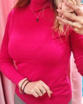Jersey cuello vuelto fucsia