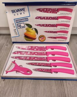 Pack 5 cuchillos y pelador rosa