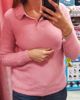 Jersey pelito rosa con cuello camisa