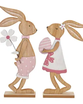 Figuras pareja conejos madera