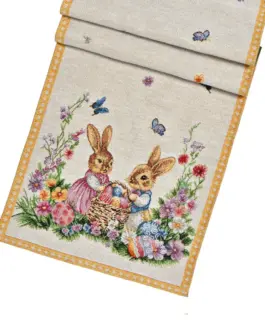 Camino de mesa bordado conejos