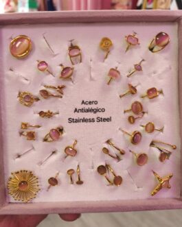 Anillos acero piedra rosa regulables