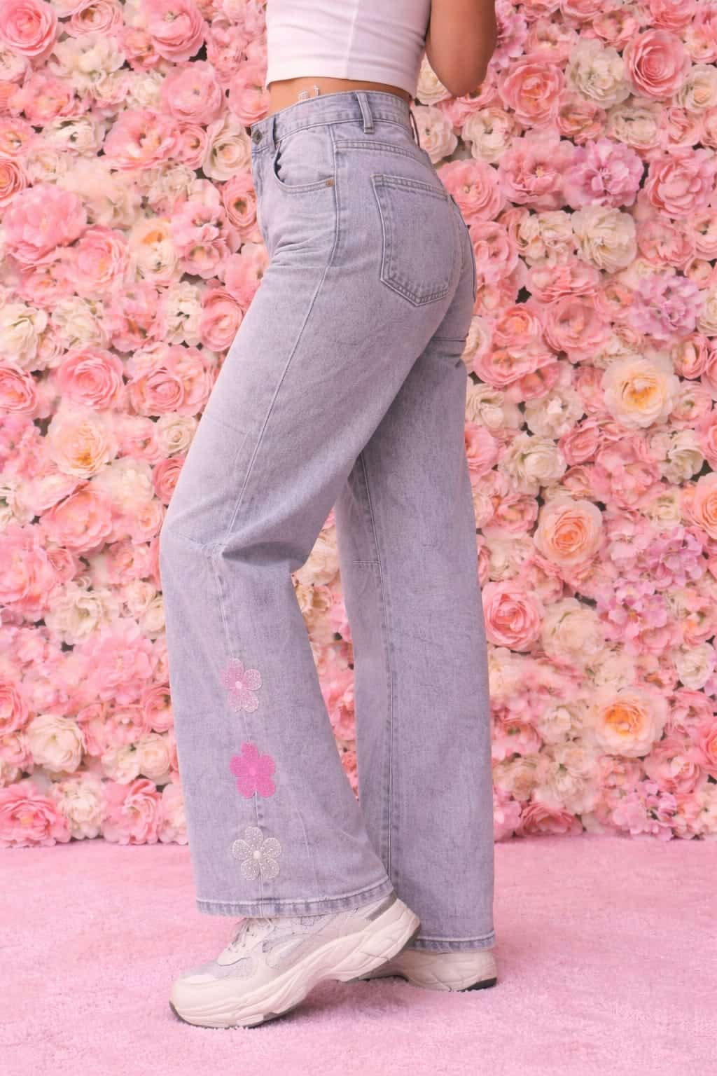 Vaqueros flores purpurina - Imagen 2