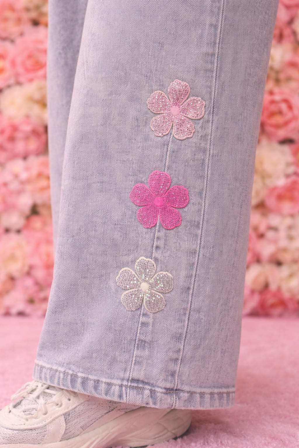 Vaqueros flores purpurina - Imagen 4