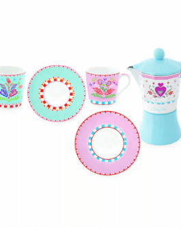 Set cafetera y tazas blossom azul