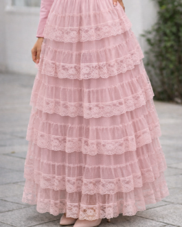 Falda tul encaje rosa