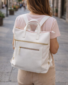 Mochila blanca cremalleras de colores