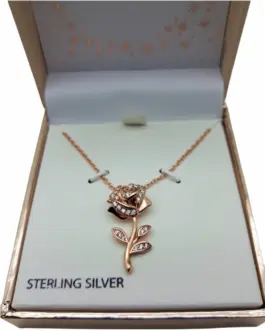 Collar plata rosa grande la Bella y la Bestia