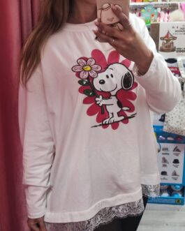 Camiseta curvy Snoopy encaje blanco