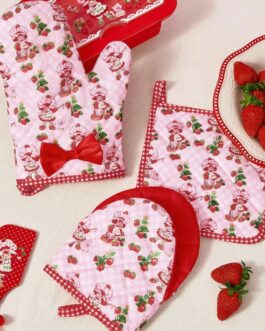 Manopla y agarrador Tarta de Fresa lazo