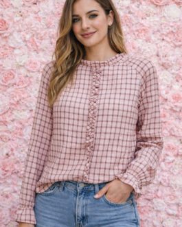 Camisa cuadros marrón y rosa