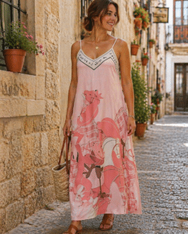 Vestido largo tirantes estampado caballos
