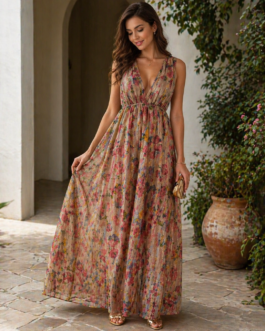 Vestido elegante brillo dorado