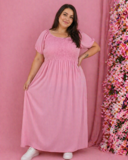 Vestido curvy rosa nido de abeja