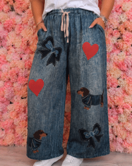 Pantalón curvy perrito y lazos