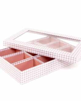 Caja organizadora vichy rosa