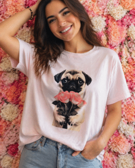 Camiseta perrito con rosas