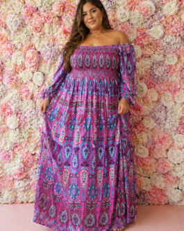 Vestido curvy estampado fucsia