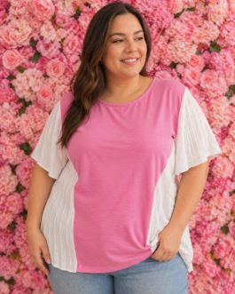 Camiseta curvy plisada fresa nata
