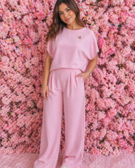 Conjunto rosa corazón dorado