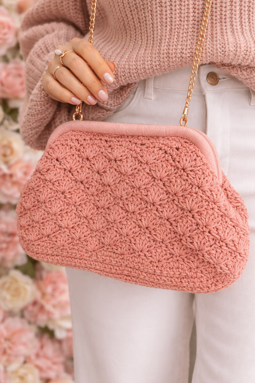 Bolso rosa crochet vintage