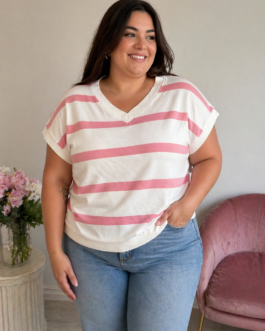 Camiseta curvy rayas rosas