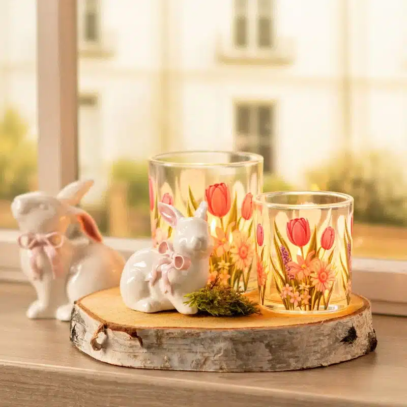 Vaso cristal porta vela tulipanes rosas - Imagen 3