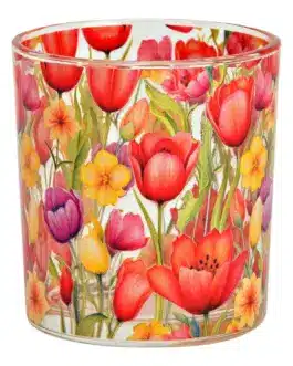 Vaso cristal porta vela amapolas