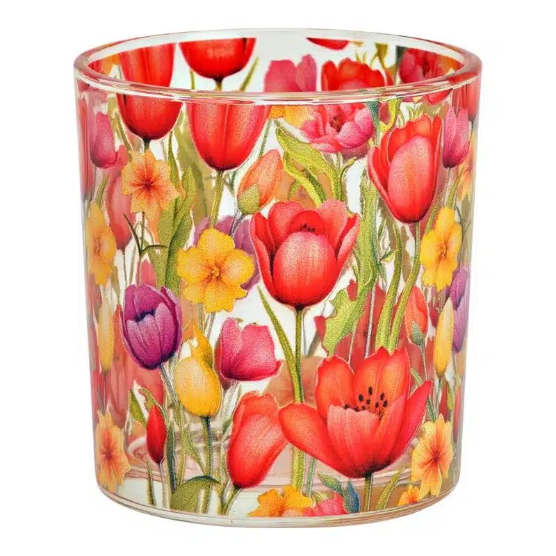 Vaso cristal porta vela amapolas