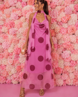 Vestido de tul rosa lunares