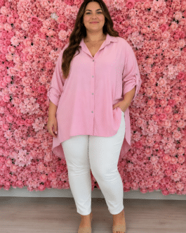 Camisa curvy espalda plisada rosa