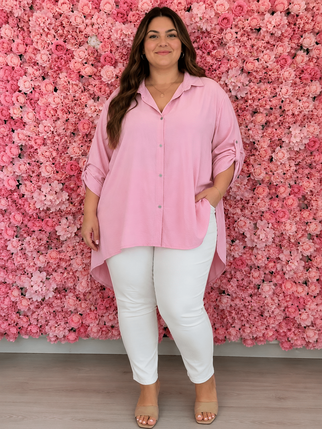 Camisa curvy espalda plisada rosa