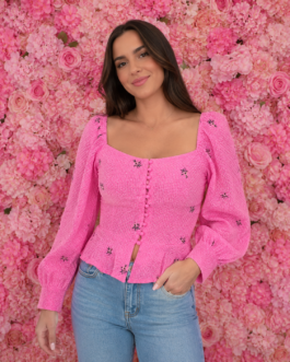 Blusa bordada botones fucsia