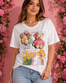 Camiseta oso y globos brillantes
