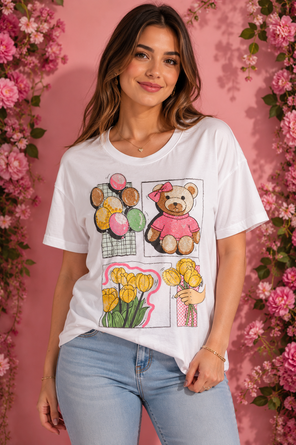 Camiseta oso y globos brillantes