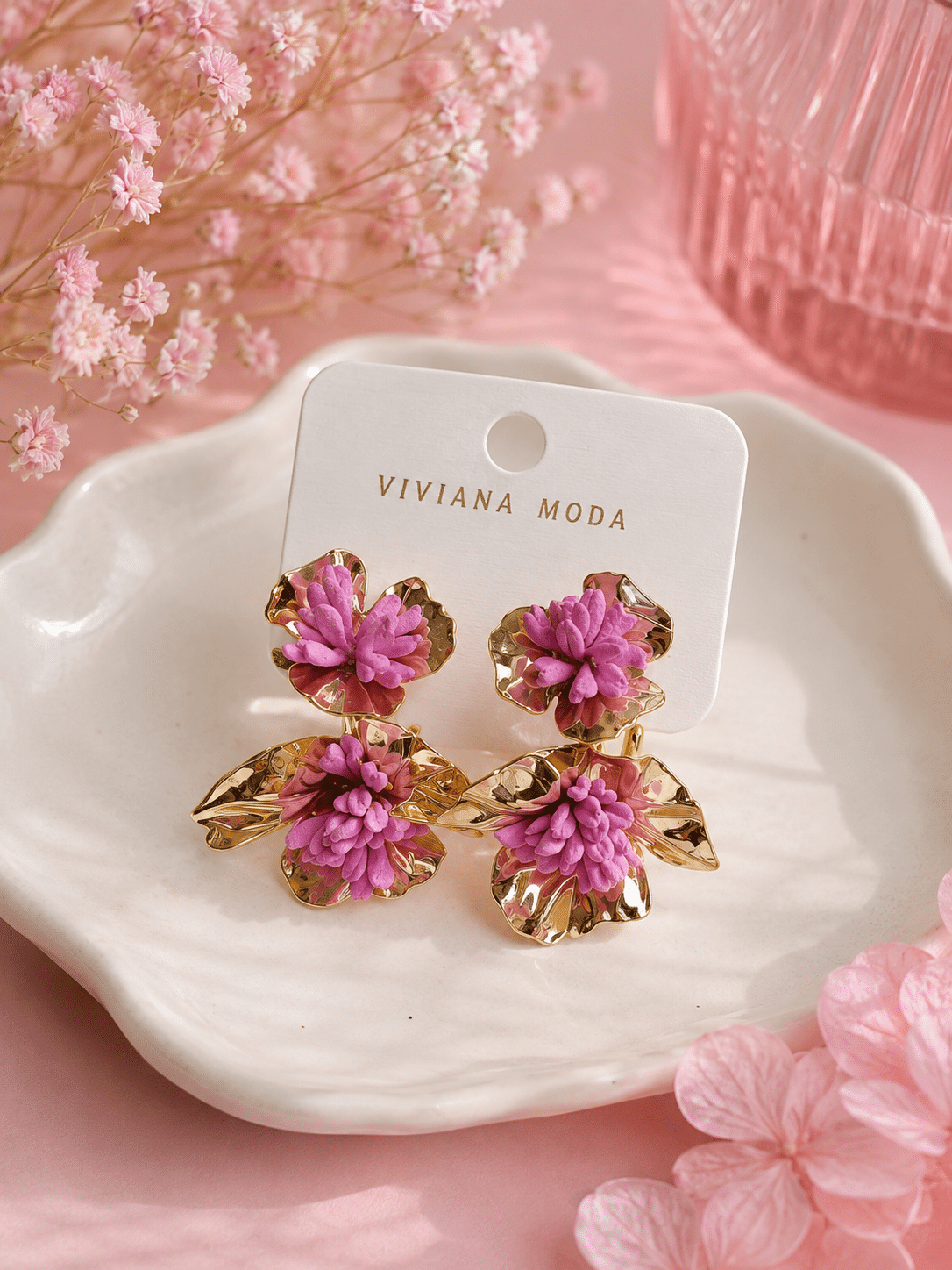 Pendientes dorados aros flores