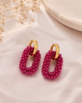 Pendientes aros de cuentas fucsias