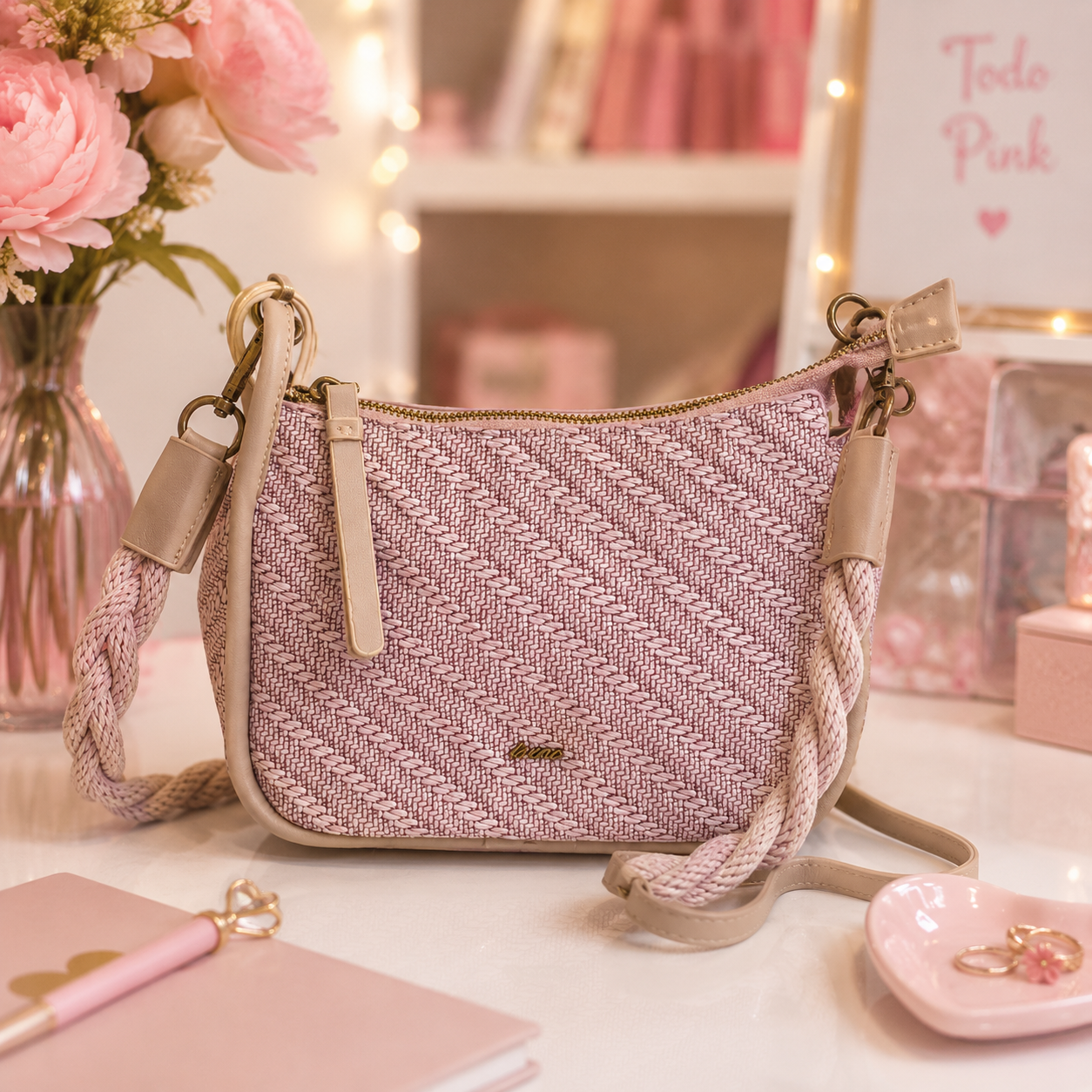 Bolso trenzado malva